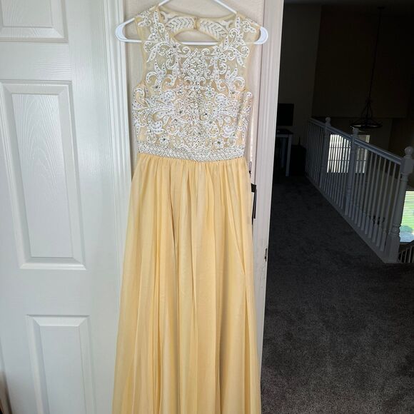 Beaded Long Sleeveless Illusion Dress by Cinderella Divine Maxi Party Dress - Picture 3 of 12
